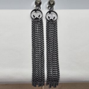 Merx Pewter Tone Chain Tassel Earrings Long Mesh Fringe